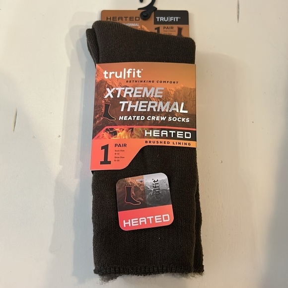 Tru/fit xtreme thermal heated crew socks 1 pair shoe size 5-10 brown nwt mens. - Picture 7 of 11